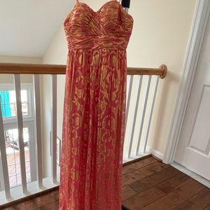 Aqua Dress Coral & Gold Size 0 Strapless Gown